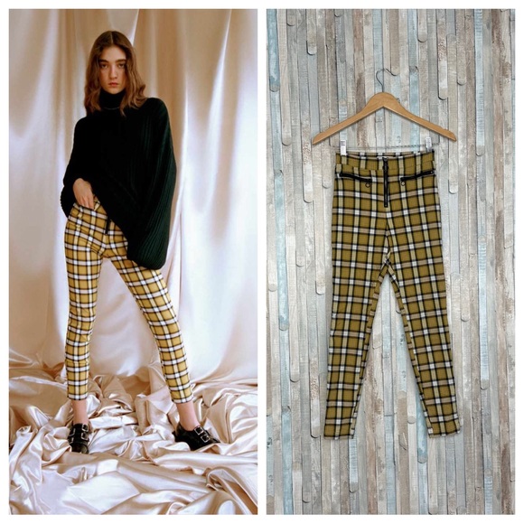Urban Outfitters Pants - Urban Outfitters 2 Yellow Gingham Plaid Susie High Waisted Zip Front Pant Slim